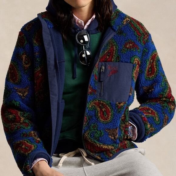 Polo Ralph Lauren Men's Paisley Pile Fleece Jacket navy small $398 - Picture 2 of 10